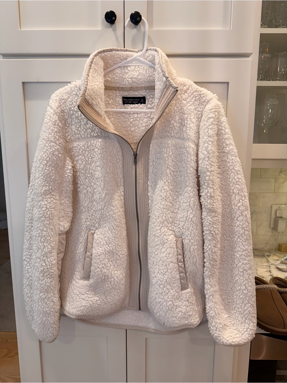 Abercrombie & Fitch Cream Sherpa Zip Jacket